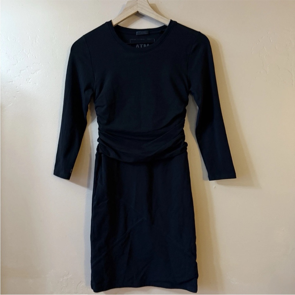 ATM Anthony Thomas Melillo Sporty Dress Small Black Ruched Athleisure City Chic